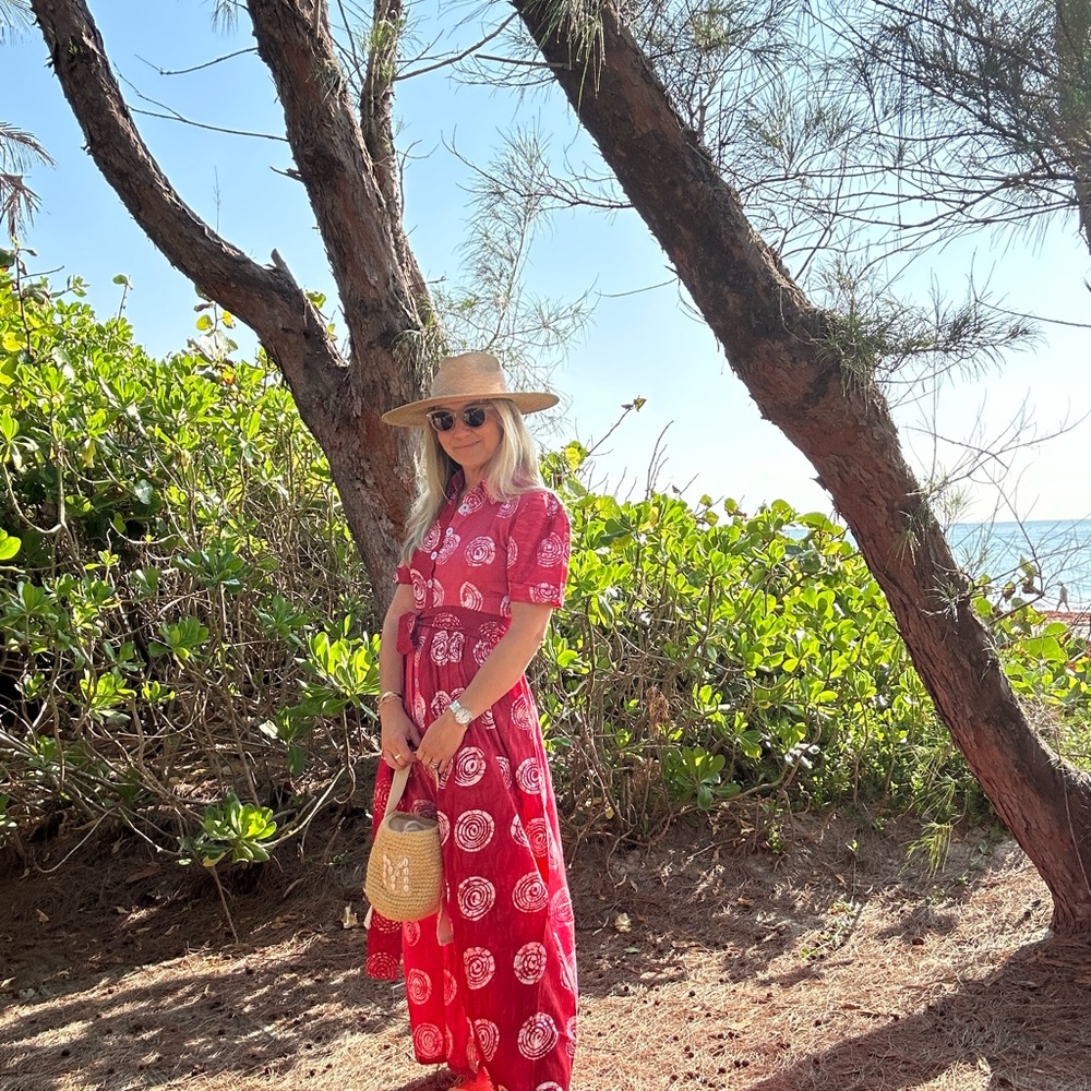 élisamamä Asake printed dyed maxi shirtdress, side pockets and removable belt